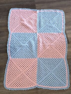Crocheted Patchwork Baby Blanket - Pink & Light Blue
